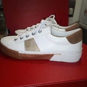 Women's White and Gold Sneakers